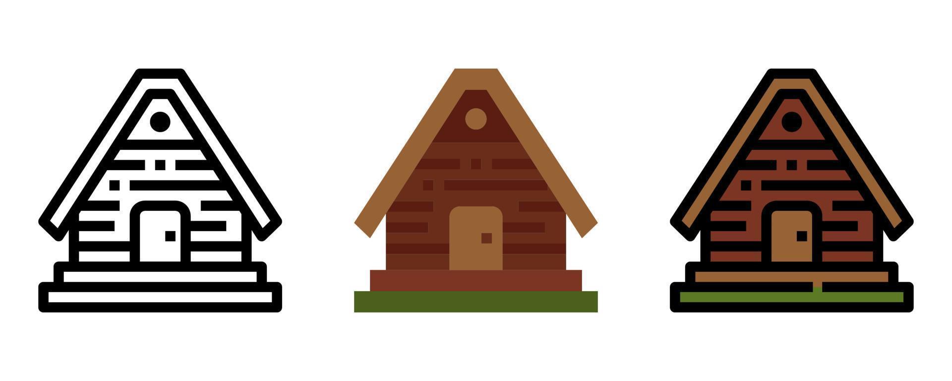 bungalow wooden icon set vector