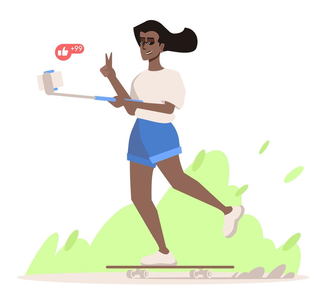 Fitness influencer semi flat RGB color vector illustration. Female blogger streaming about active lifestyle isolated cartoon character on white background