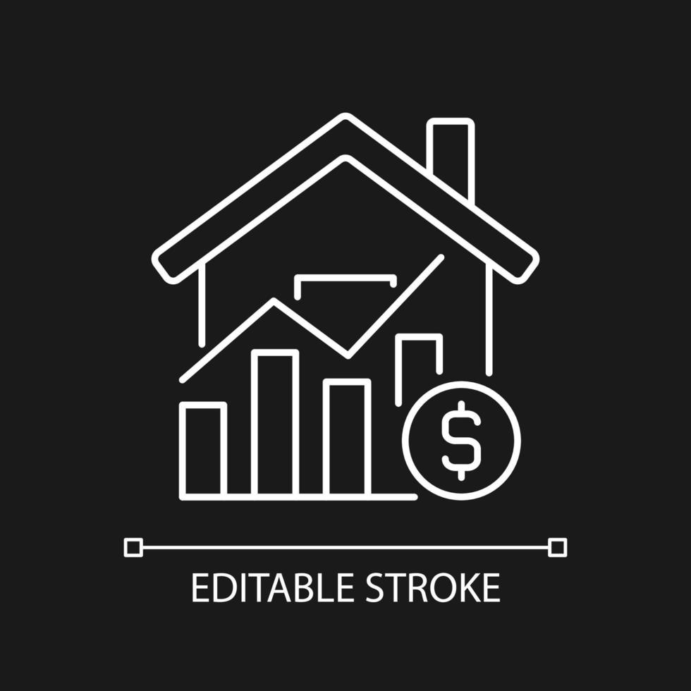House market prices white linear icon for dark theme. Realty price increasing. Real estate purchasing. Thin line illustration. Isolated symbol for night mode. Editable stroke. Arial font used vector