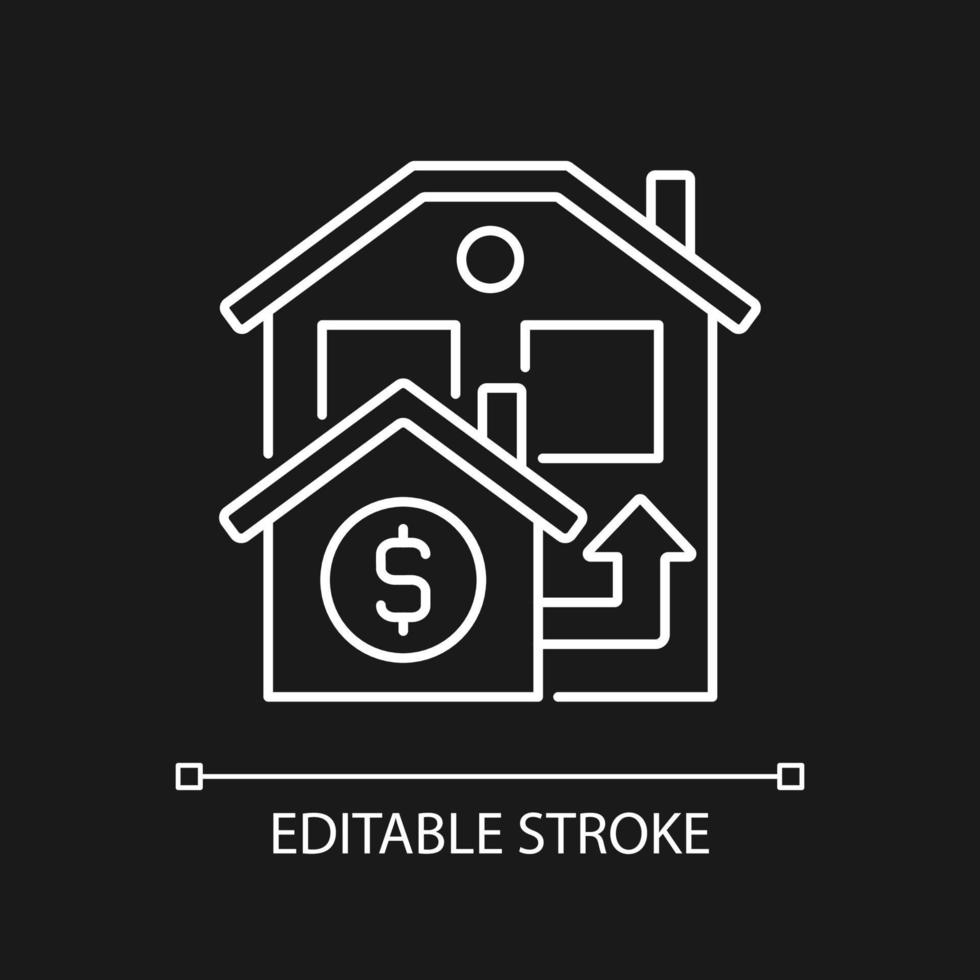 Bridge loan white linear icon for dark theme. Short term loan to exchange accommodation. Property sale. Thin line illustration. Isolated symbol for night mode. Editable stroke. Arial font used vector