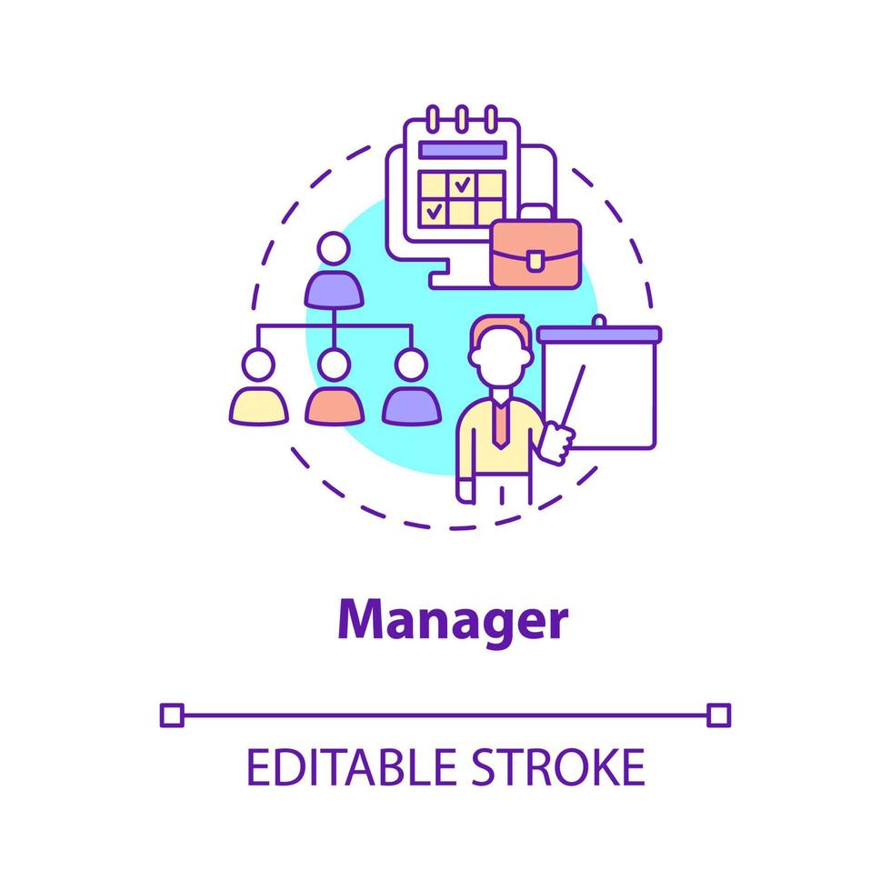 Manager concept icon. Administration and control. Business management career abstract idea thin line illustration. Isolated outline drawing. Editable stroke. Roboto-Medium, Myriad Pro-Bold fonts used vector