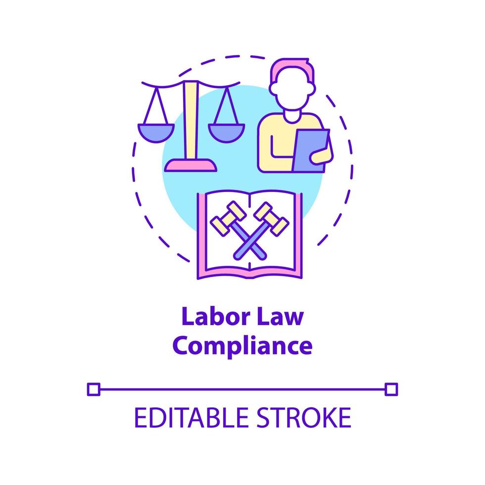 Labor law compliance concept icon. Employees treatment. HR manager duties abstract idea thin line illustration. Isolated outline drawing. Editable stroke. Roboto-Medium, Myriad Pro-Bold fonts used vector