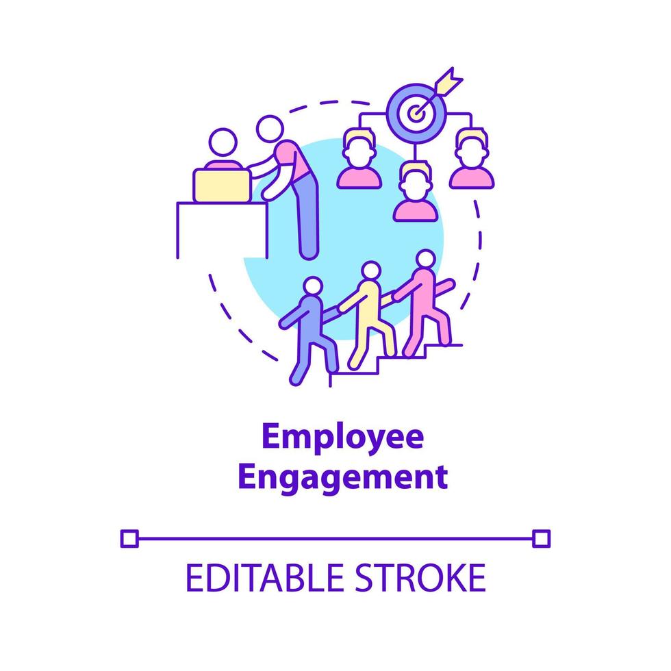 Employee engagement concept icon. Workers commitment and enthusiasm. HR abstract idea thin line illustration. Isolated outline drawing. Editable stroke. Roboto-Medium, Myriad Pro-Bold fonts used vector