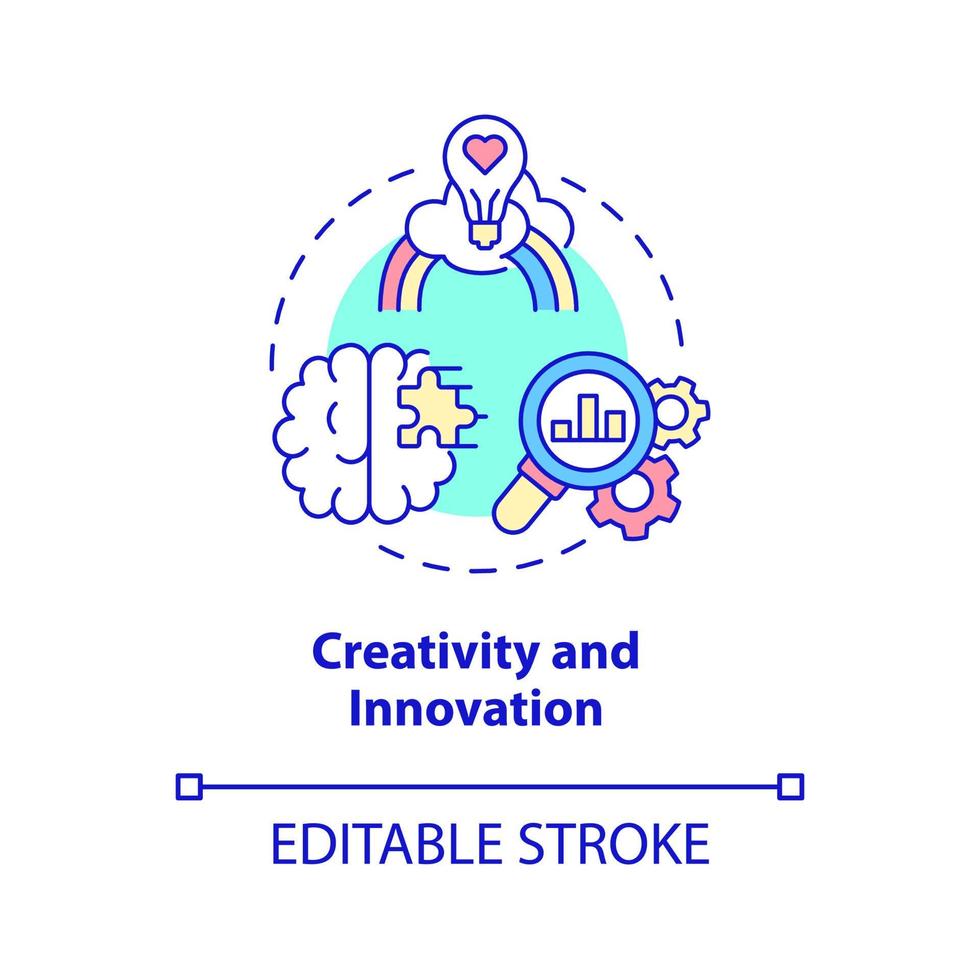 Creativity and innovation concept icon. Business management skills abstract idea thin line illustration. Isolated outline drawing. Editable stroke. Roboto-Medium, Myriad Pro-Bold fonts used vector