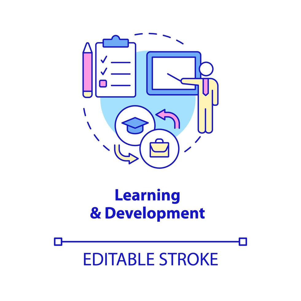 Learning and development concept icon. Adaptation process. HR management abstract idea thin line illustration. Isolated outline drawing. Editable stroke. Roboto-Medium, Myriad Pro-Bold fonts used vector