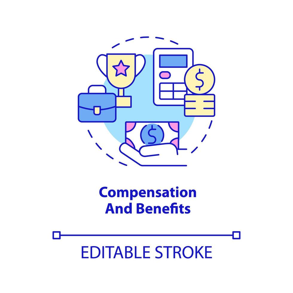 Compensation and benefits concept icon. Salary and rewards. HR management abstract idea thin line illustration. Isolated outline drawing. Editable stroke. Roboto-Medium, Myriad Pro-Bold fonts used vector