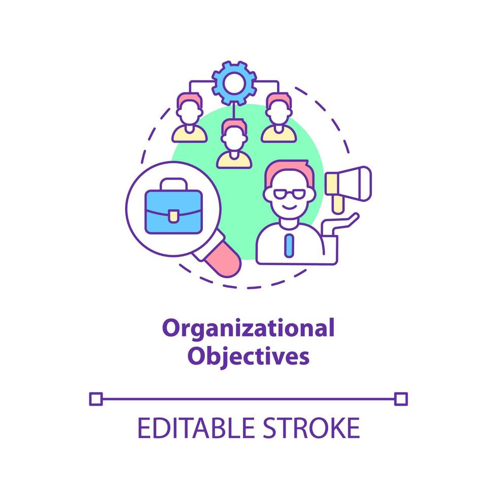 Organizational objectives concept icon. Planning, management. Human resources abstract idea thin line illustration. Isolated outline drawing. Editable stroke. Roboto-Medium, Myriad Pro-Bold fonts used vector