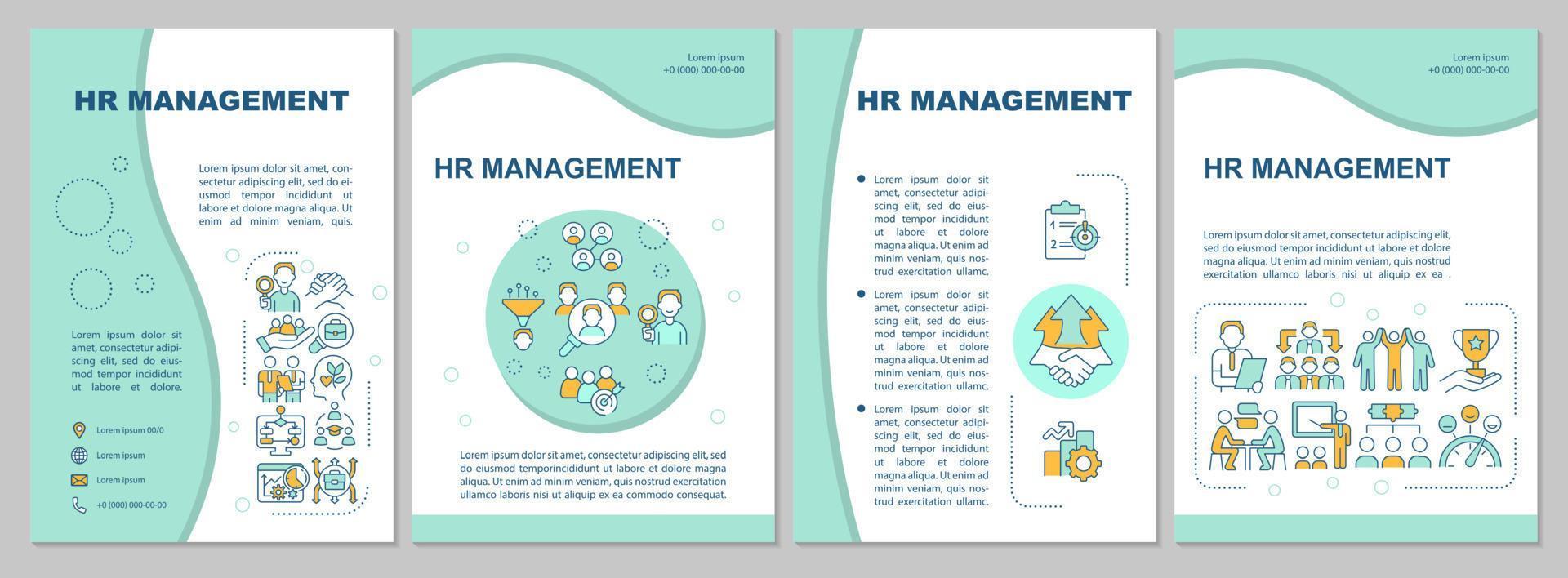 plantilla de folleto de menta de gestión de recursos humanos. proceso de reclutamiento. diseño de impresión de folletos con iconos lineales. diseños vectoriales para presentación, informes anuales, anuncios. arial-black, innumerables fuentes pro-regulares utilizadas vector