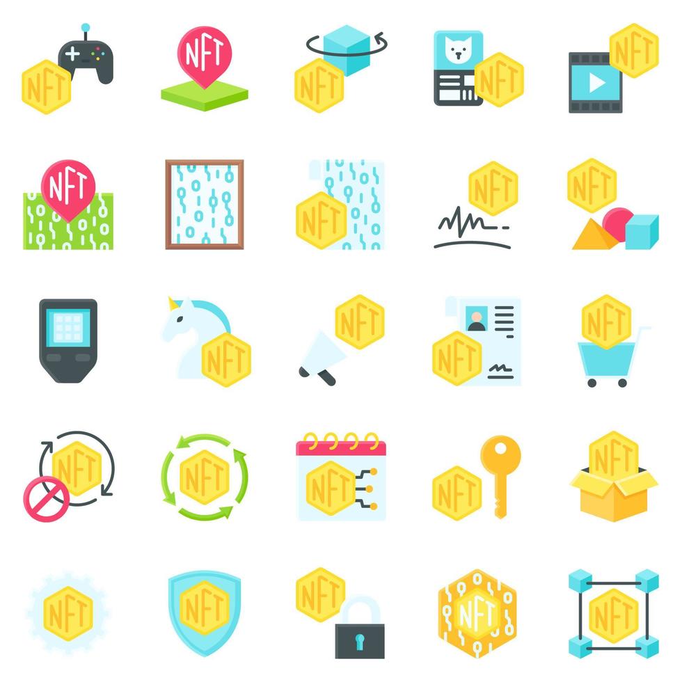 NFT related flat icon set 2, vector illustration