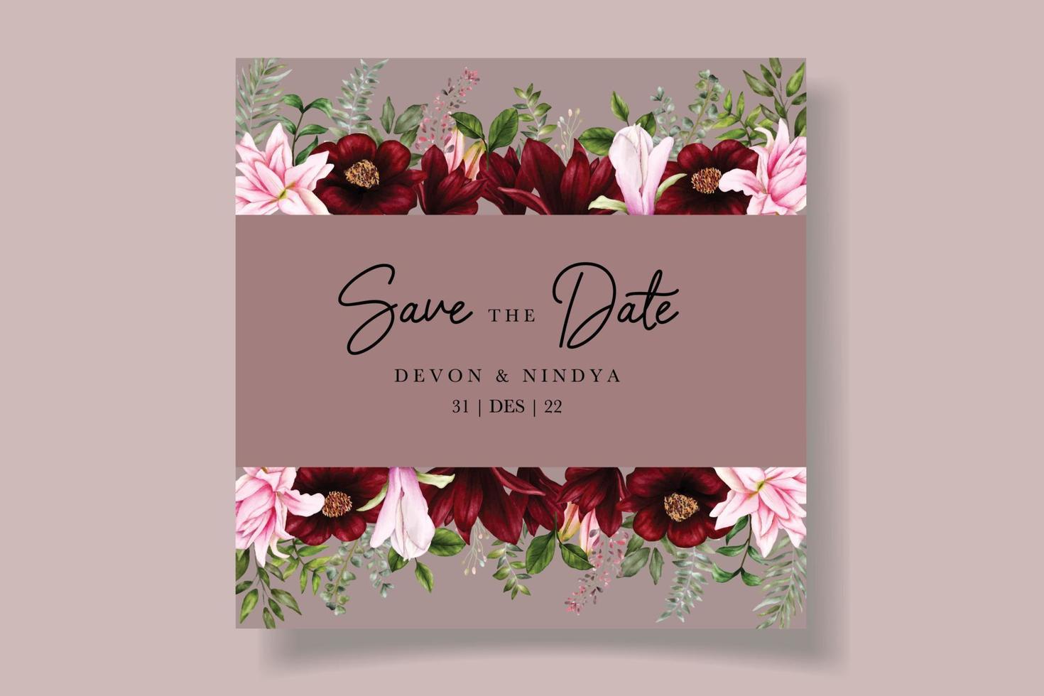 Elegant and luxurious watercolor floral wedding invitation card vector