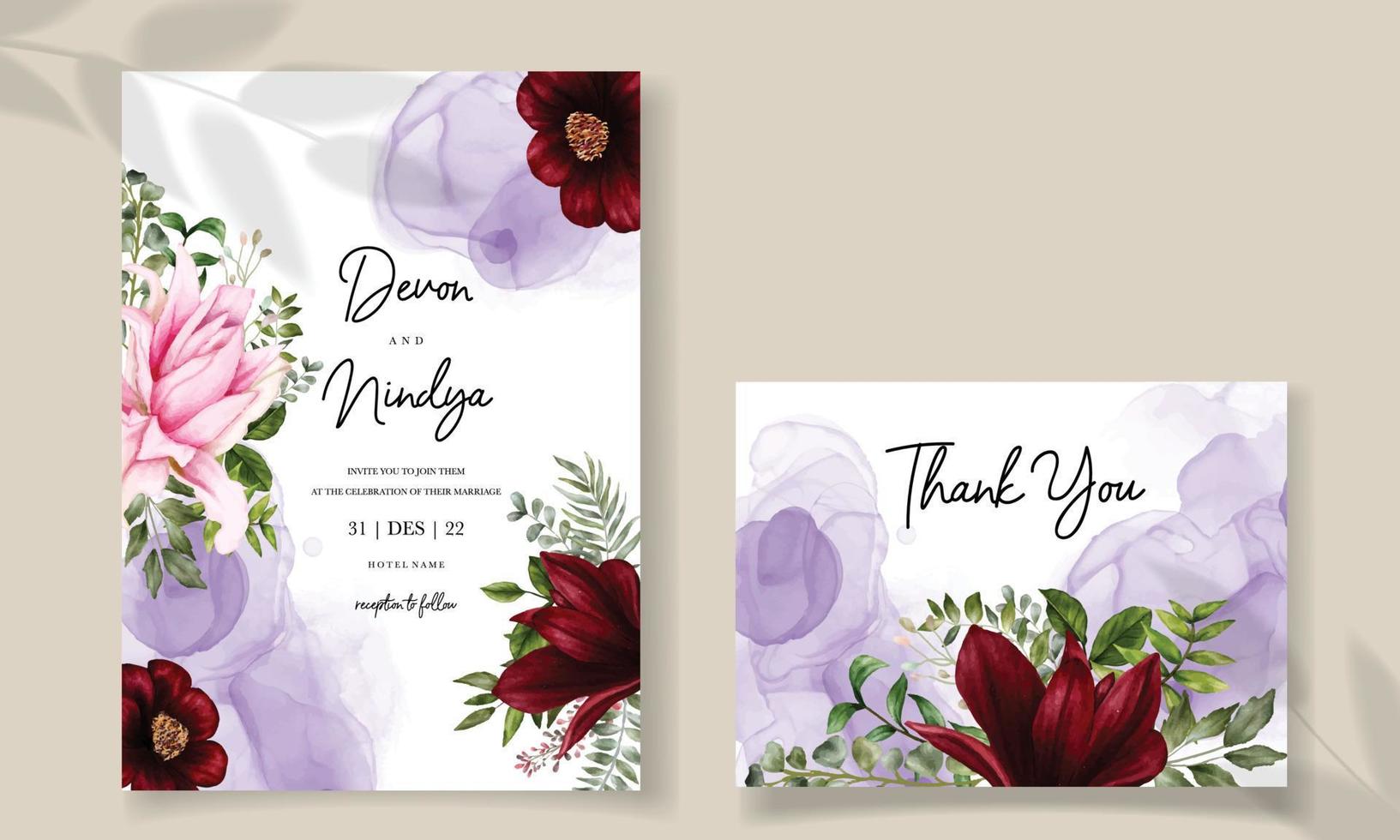 Elegant and luxurious watercolor floral wedding invitation card vector