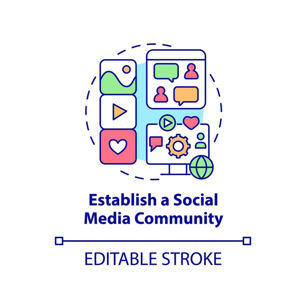 Establish social media community concept icon. Tool of business transparency abstract idea thin line illustration. Isolated outline drawing. Editable stroke. Roboto-Medium, Myriad Pro-Bold fonts used vector