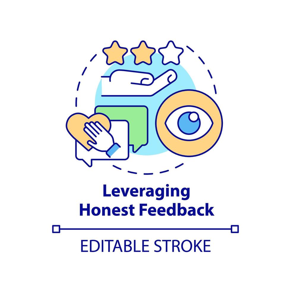 Leveraging honest feedback concept icon. Business transparency providing abstract idea thin line illustration. Isolated outline drawing. Editable stroke. Roboto-Medium, Myriad Pro-Bold fonts used vector