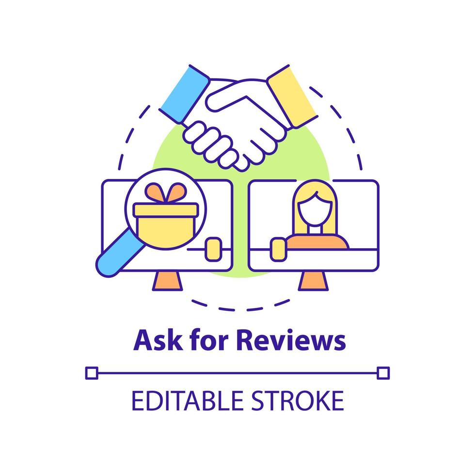 Ask for reviews concept icon. Social media marketing. Business transparency abstract idea thin line illustration. Isolated outline drawing. Editable stroke. Roboto-Medium, Myriad Pro-Bold fonts used vector