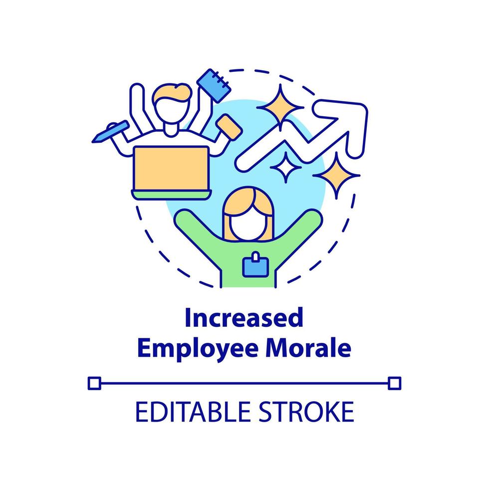 aumento del icono del concepto de moral de los empleados. beneficios de la transparencia empresarial idea abstracta ilustración de línea delgada. dibujo de contorno aislado. trazo editable. roboto-medium, innumerables fuentes pro-bold utilizadas vector