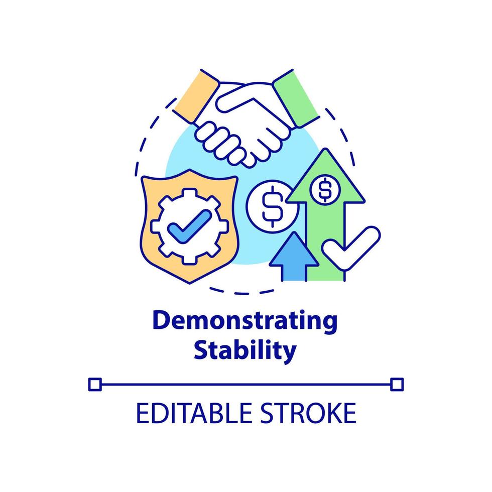 demostrando el icono del concepto de estabilidad. la transparencia empresarial beneficia la idea abstracta ilustración de línea delgada. dibujo de contorno aislado. trazo editable. roboto-medium, innumerables fuentes pro-bold utilizadas vector