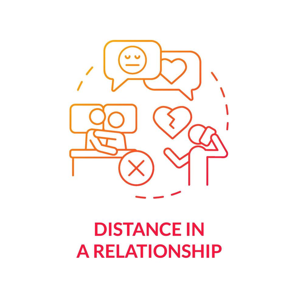 Distance in relationship red gradient concept icon. Communication problem. Divorce reason abstract idea thin line illustration. Isolated outline drawing. Roboto-Medium, Myriad Pro-Bold fonts used vector
