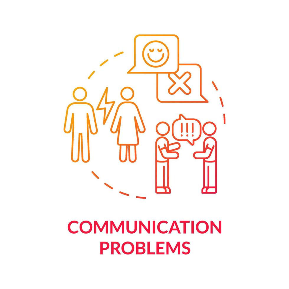 Communication problems red gradient concept icon. Misunderstanding between partners. Divorce abstract idea thin line illustration. Isolated outline drawing. Roboto-Medium, Myriad Pro-Bold fonts used vector