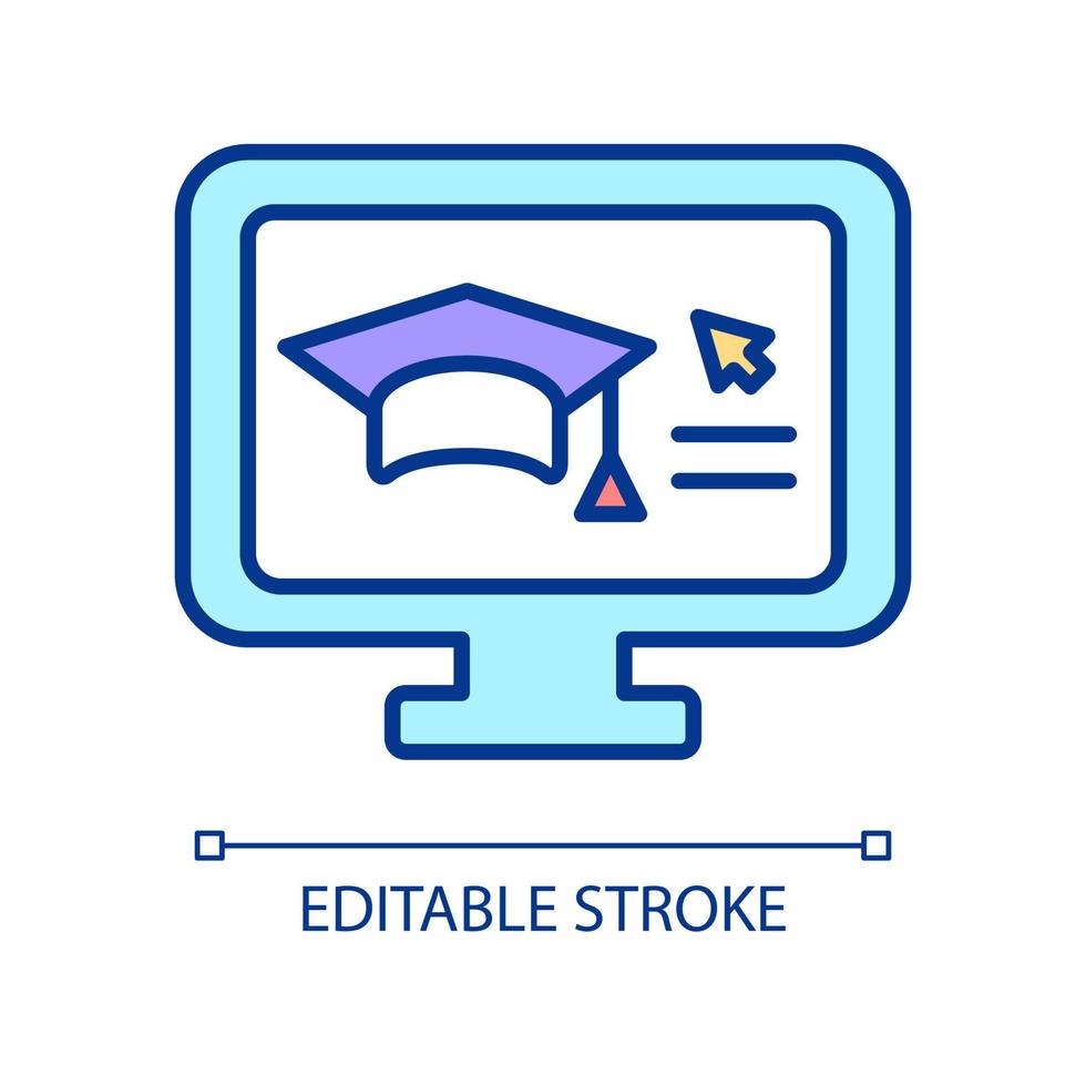 Electronic education RGB color icon. Elearning. Digital course. Distant and remote studying. Isolated vector illustration. Simple filled line drawing. Editable stroke. Arial font used