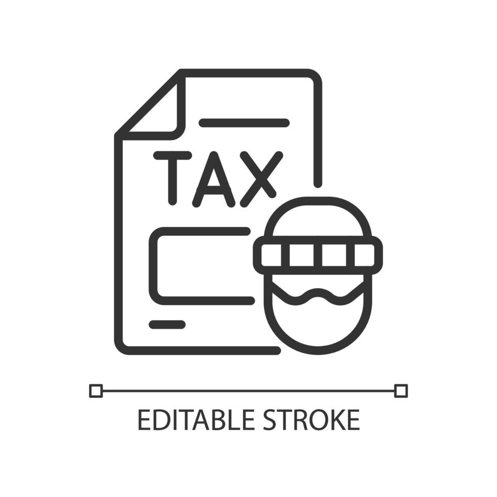 Tax evasion linear icon. Taxation fraud. Economic crime. Thin line customizable illustration. Contour symbol. Vector isolated outline drawing. Editable stroke. Pixel perfect. Arial font used