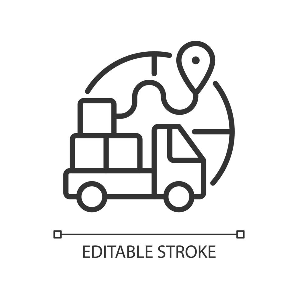 Import restrictions linear icon. Goods, products transportation. Thin line customizable illustration. Contour symbol. Vector isolated outline drawing. Editable stroke. Pixel perfect. Arial font used