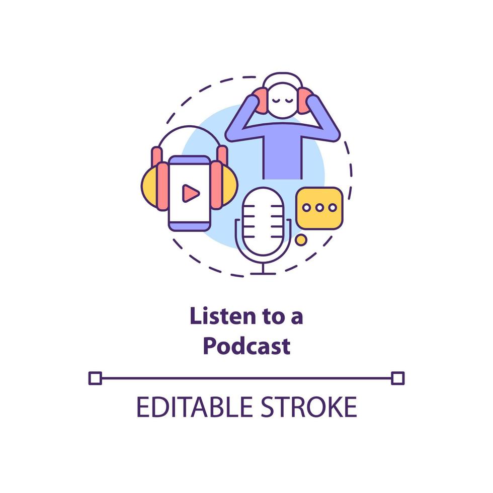 Listen to podcast concept icon. Enjoying audioshow in morning abstract idea thin line illustration. Isolated outline drawing. Editable stroke. Roboto-Medium, Myriad Pro-Bold fonts used vector