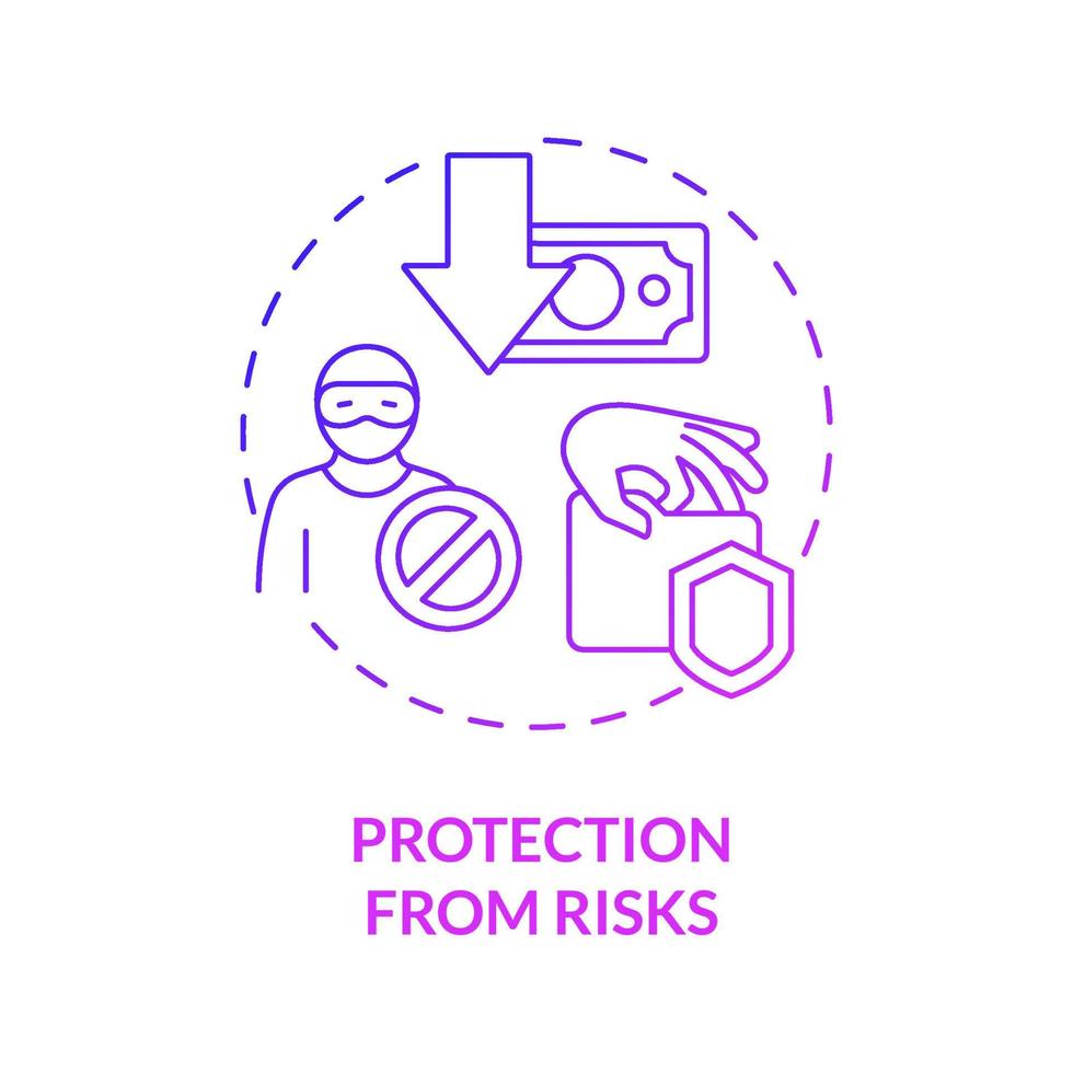 Protection from risks purple gradient concept icon. Safety and security. Corporate assurance abstract idea thin line illustration. Isolated outline drawing. Roboto-Medium, Myriad Pro-Bold fonts used vector