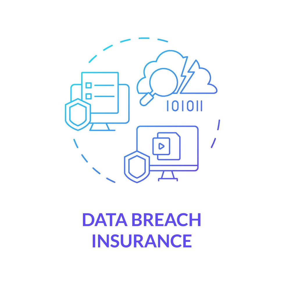 Data breach insurance blue gradient concept icon. Online safety. Company assurance abstract idea thin line illustration. Isolated outline drawing. Roboto-Medium, Myriad Pro-Bold fonts used vector