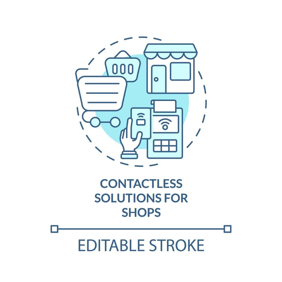 Contactless solutions for shops turquoise concept icon. Touchless system abstract idea thin line illustration. Isolated outline drawing. Editable stroke. Roboto-Medium, Myriad Pro-Bold fonts used vector