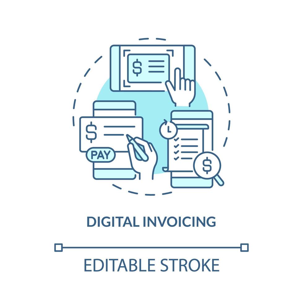 icono de concepto turquesa de facturación digital. solución sin papel. sistema sin contacto idea abstracta ilustración de línea delgada. dibujo de contorno aislado. trazo editable. roboto-medium, innumerables fuentes pro-bold utilizadas vector