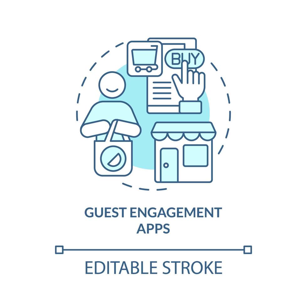 Guest engagement apps turquoise concept icon. Online review. Touchless system abstract idea thin line illustration. Isolated outline drawing. Editable stroke. Roboto-Medium, Myriad Pro-Bold fonts used vector