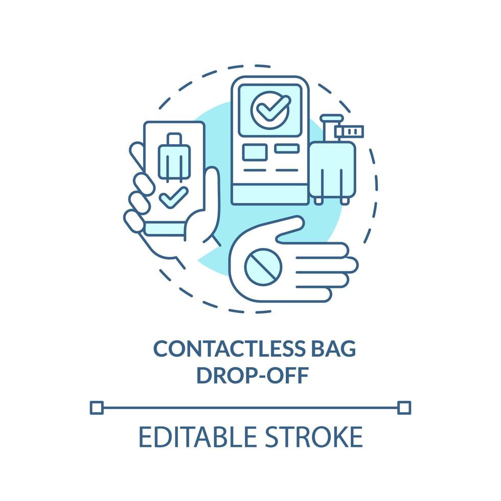 Contactless bag drop off turquoise concept icon. Safe service. System abstract idea thin line illustration. Isolated outline drawing. Editable stroke. Roboto-Medium, Myriad Pro-Bold fonts used vector
