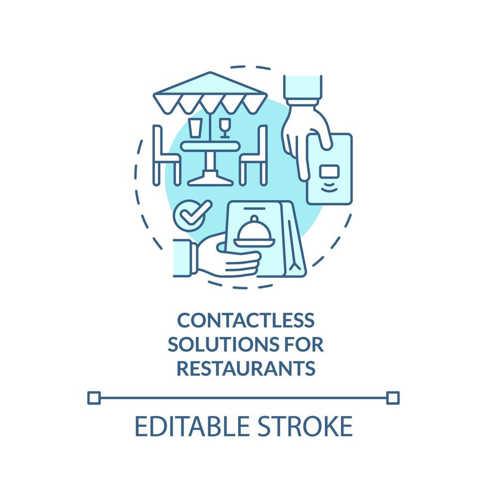 Contactless solutions for restaurant turquoise concept icon. Touchless system abstract idea thin line illustration. Isolated outline drawing. Editable stroke. Roboto-Medium, Myriad Pro-Bold fonts used vector