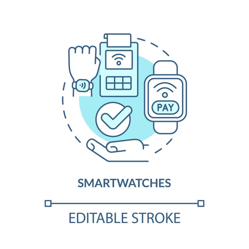 Smartwatch turquoise concept icon. Contactless solution. Touchless system abstract idea thin line illustration. Isolated outline drawing. Editable stroke. Roboto-Medium, Myriad Pro-Bold fonts used vector
