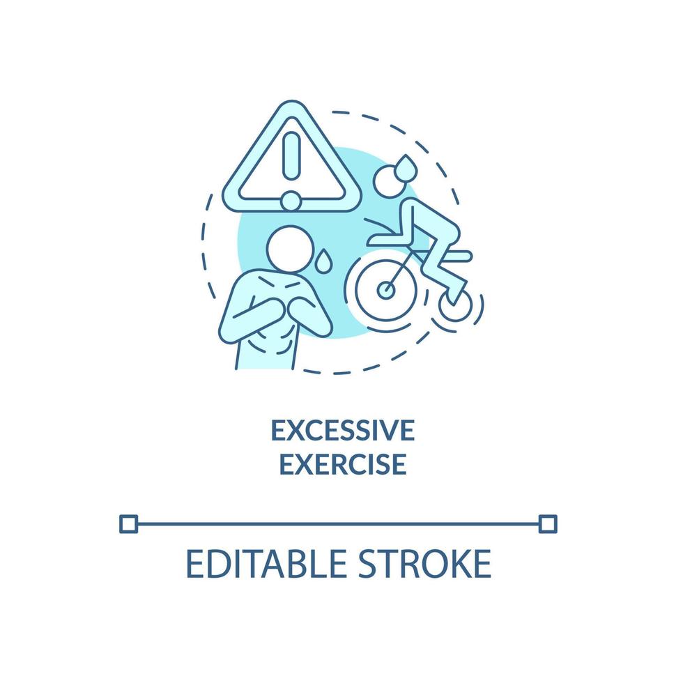 Excessive exercise turquoise concept icon. Extreme traumatic fitness abstract idea thin line illustration. Isolated outline drawing. Editable stroke. Roboto-Medium, Myriad Pro-Bold fonts used vector