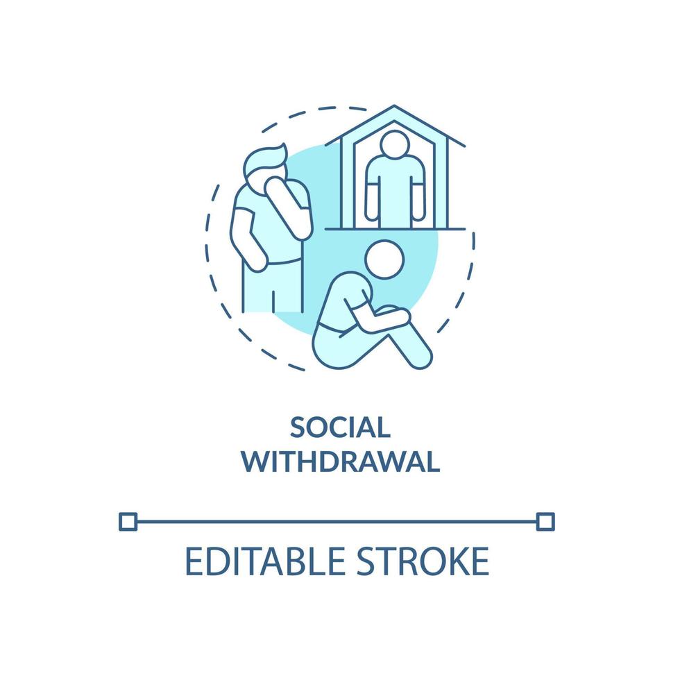 Social withdrawal turquoise concept icon. Introversion. Self isolation abstract idea thin line illustration. Isolated outline drawing. Editable stroke. Roboto-Medium, Myriad Pro-Bold fonts used vector