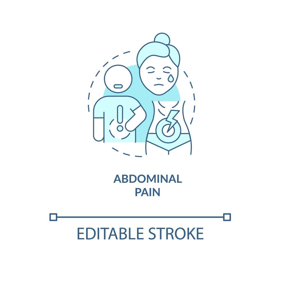 Abdominal pain turquoise concept icon. Digestive disease. Upset stomach abstract idea thin line illustration. Isolated outline drawing. Editable stroke. Roboto-Medium, Myriad Pro-Bold fonts used vector