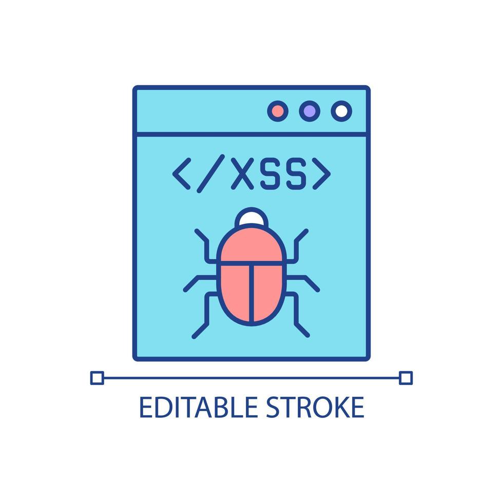 XSS attack RGB color icon. Cross site scripting. Software attack. Client side code injection. Isolated vector illustration. Simple filled line drawing. Editable stroke. Arial font used