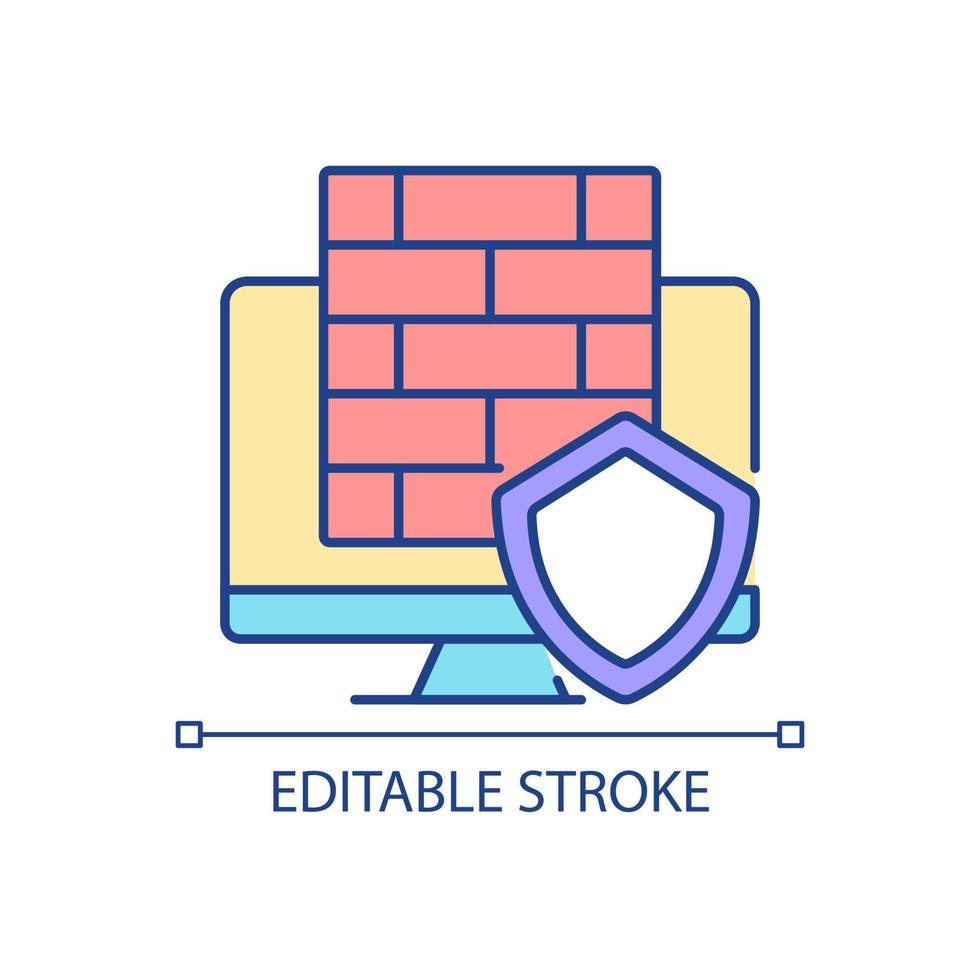 Firewall RGB color icon. Protective software and hardware. Cybersecurity device. Data protection. Isolated vector illustration. Simple filled line drawing. Editable stroke. Arial font used