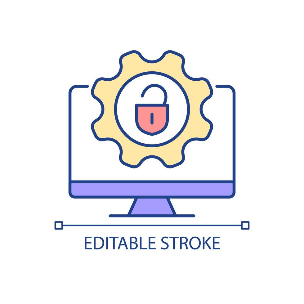 Jailbreak RGB color icon. Remove manufacturers restriction. Install software to mobile phone. Isolated vector illustration. Simple filled line drawing. Editable stroke. Arial font used