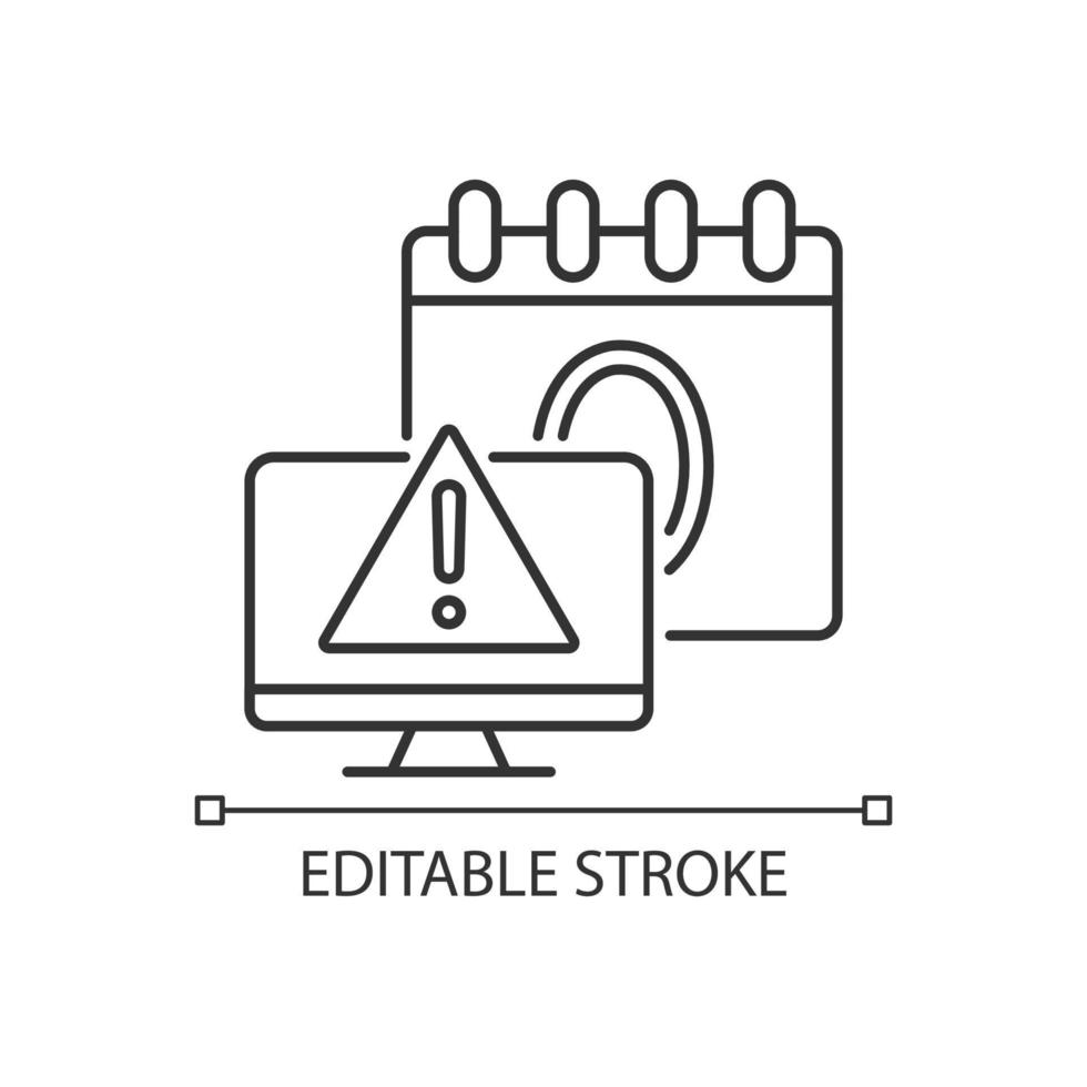 Zero day attack linear icon. Vulnerable software. Fixing program with patch. Thin line customizable illustration. Contour symbol. Vector isolated outline drawing. Editable stroke. Arial font used