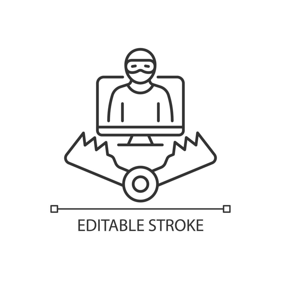 Honeypot linear icon. Trap for attackers. Deceptive method of cybersecurity. Thin line customizable illustration. Contour symbol. Vector isolated outline drawing. Editable stroke. Arial font used