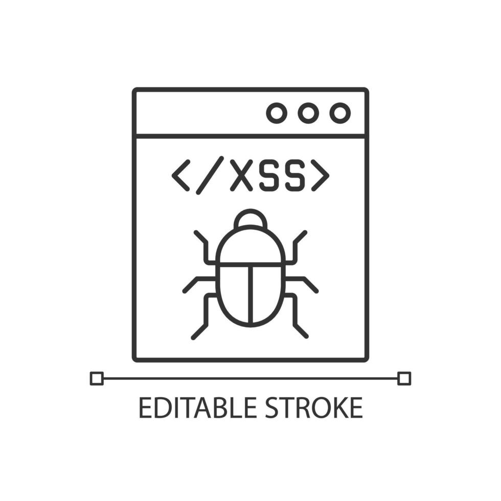 XSS attack linear icon. Cross site scripting. Software attack. Client side code. Thin line customizable illustration. Contour symbol. Vector isolated outline drawing. Editable stroke. Arial font used