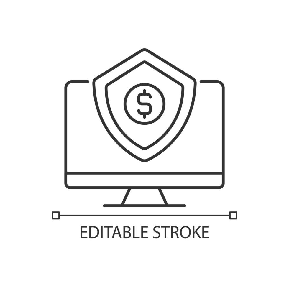 Cyber insurance linear icon. Business liability. Data stealing protection. Thin line customizable illustration. Contour symbol. Vector isolated outline drawing. Editable stroke. Arial font used