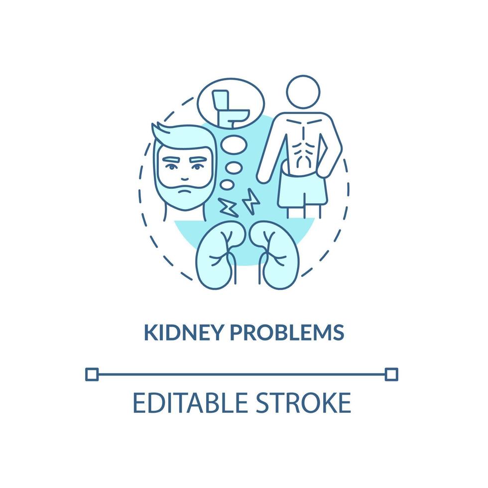 Kidney problems turquoise concept icon. Renal organs acute disorder abstract idea thin line illustration. Isolated outline drawing. Editable stroke. Roboto-Medium, Myriad Pro-Bold fonts used vector