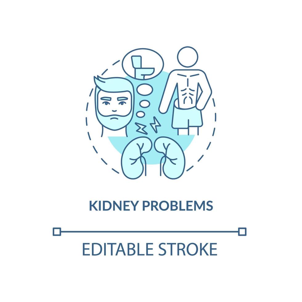 problemas renales icono de concepto turquesa. órganos renales trastorno agudo idea abstracta ilustración de línea delgada. dibujo de contorno aislado. trazo editable. roboto-medium, innumerables fuentes pro-bold utilizadas vector