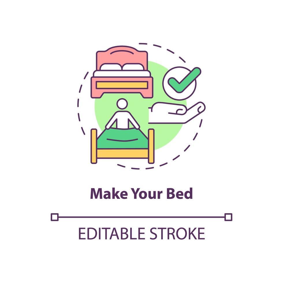 Make your bed concept icon. Housekeeping and morning routine abstract idea thin line illustration. Isolated outline drawing. Editable stroke. Roboto-Medium, Myriad Pro-Bold fonts used vector