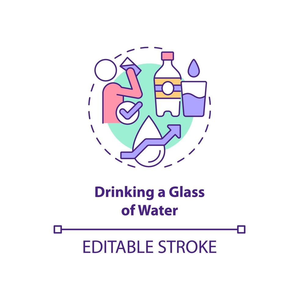 Drinking glass of water concept icon. Healthy morning routine abstract idea thin line illustration. Isolated outline drawing. Editable stroke. Roboto-Medium, Myriad Pro-Bold fonts used vector