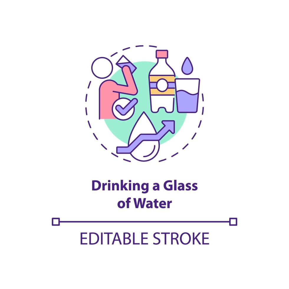 Drinking glass of water concept icon. Healthy morning routine abstract idea thin line illustration. Isolated outline drawing. Editable stroke. Roboto-Medium, Myriad Pro-Bold fonts used vector