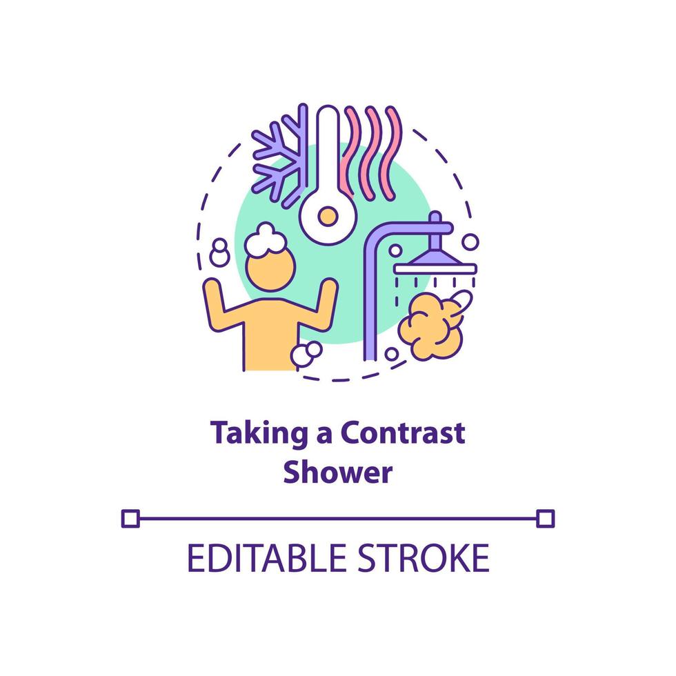 Taking contrast shower concept icon. Hygiene and healthcare habit abstract idea thin line illustration. Isolated outline drawing. Editable stroke. Roboto-Medium, Myriad Pro-Bold fonts used vector